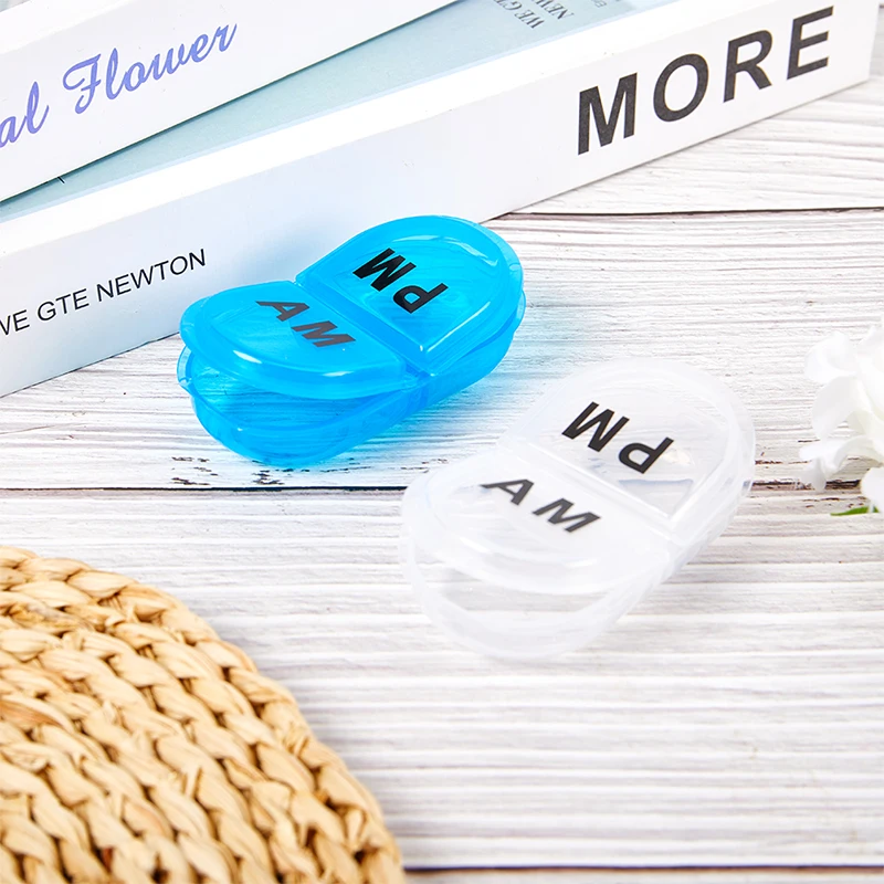 2 Grids Waterproof Pill Organizer Portable Oval Pill Box Pill Container Daily AM&PM Containers