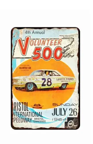 BRistol  500 Stock Car Race All Metal Tin Sign  8x12 Vintge Distress art