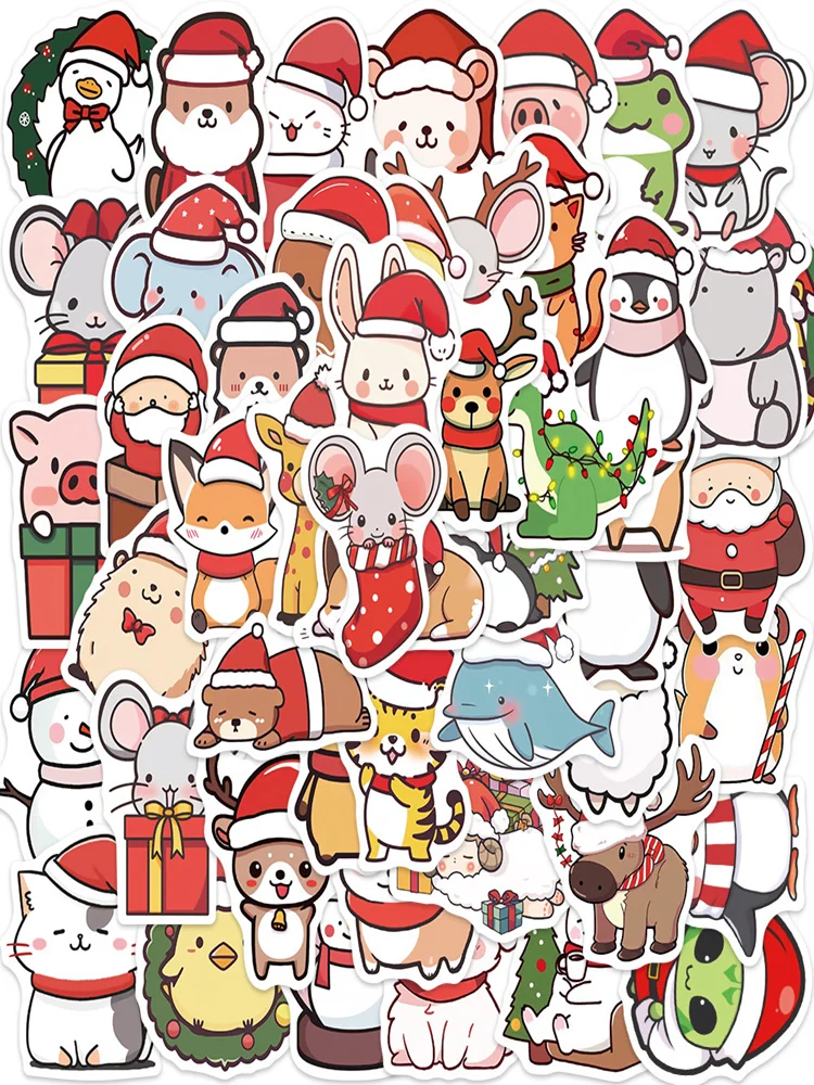 AliExpress 10/50Pcs Cute Christmas Animal Decoration Graffiti Stickers Aesthetic DIY Luggage Bike Phone New Year Gift Sticker Kid Toy