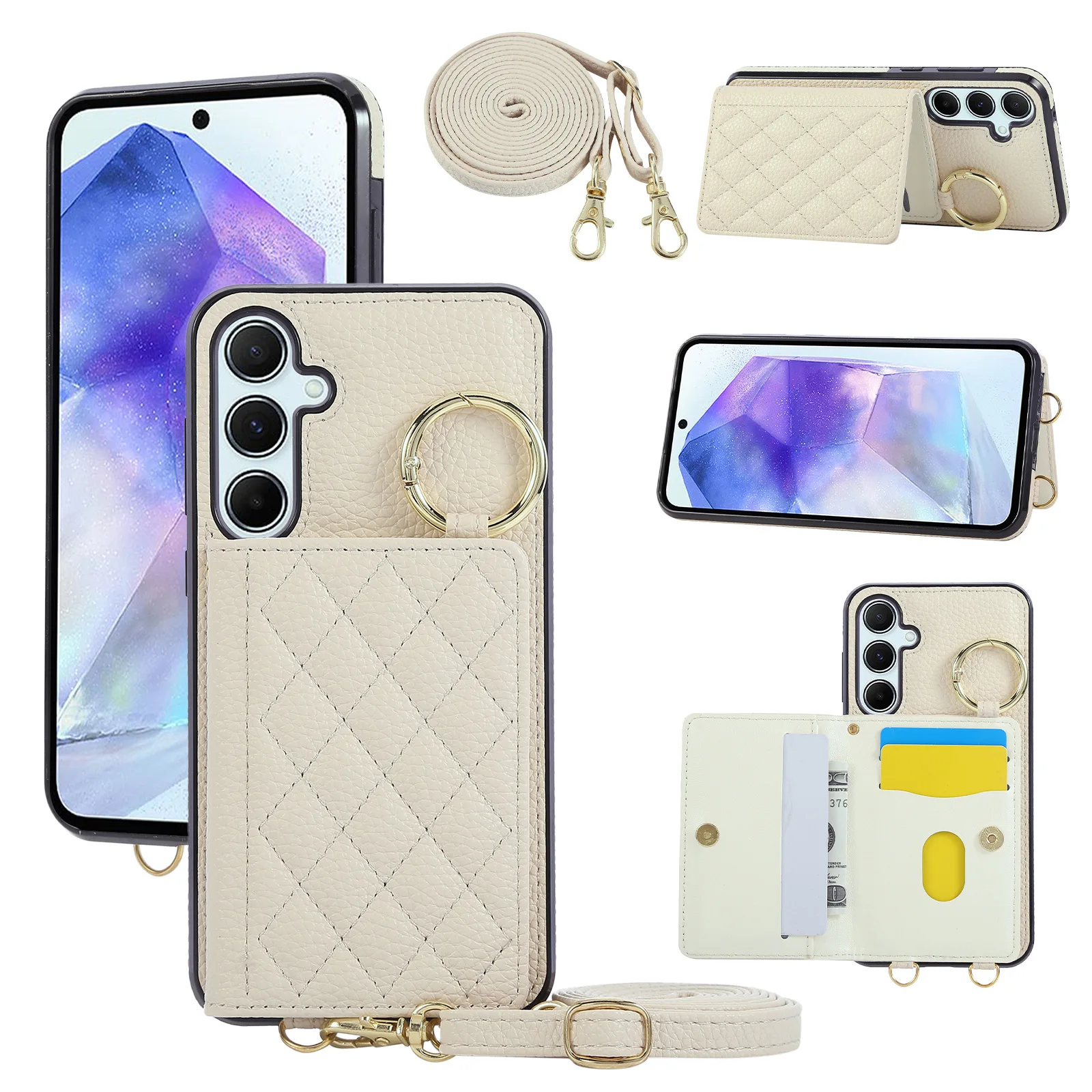 Suitable for Samsung A26 phone case - Galaxy tropical pattern diamond grid anti-drop card holder - Japanese and Korean A57