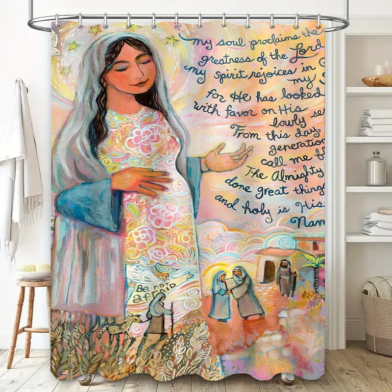 تتميز ستارة الدش الفنية صورة ملونة للمريم مع يسوع في رحمها ومشاهد الكتاب المقدس مثالية لإضافة رط #3