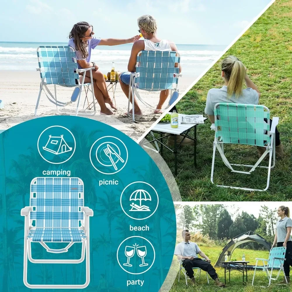 Folding Webbed Lawn Beach Chair - Heavy Duty Portable Outdoor Chair with Hard Armrest for Camping,Garden,Concerts, BBQ,265 LBS