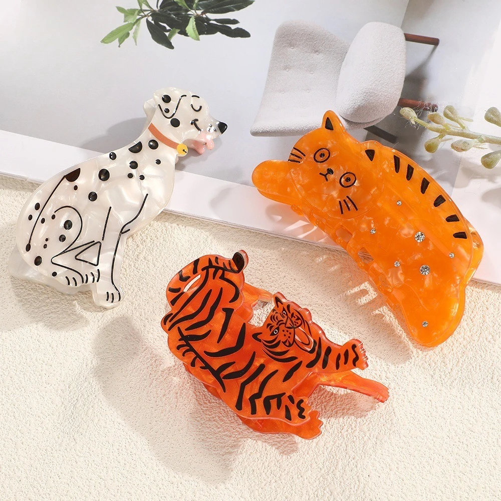 

NEW Cute Colorful Animals Hair Claw Tiger Cat Dalmatian Acetate Dog Hair Claw Clips Hair Accessories for Women Girls
