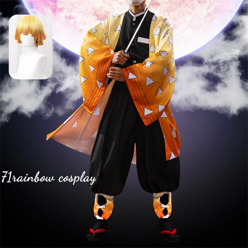 Agatsuma Zenitsu Cosplay Anime あがつま ぜんいつ Agatsuma Zenitsu Cosplay Costume Hallween Uniforms Clothes Sets Wig Costumes Cosplay