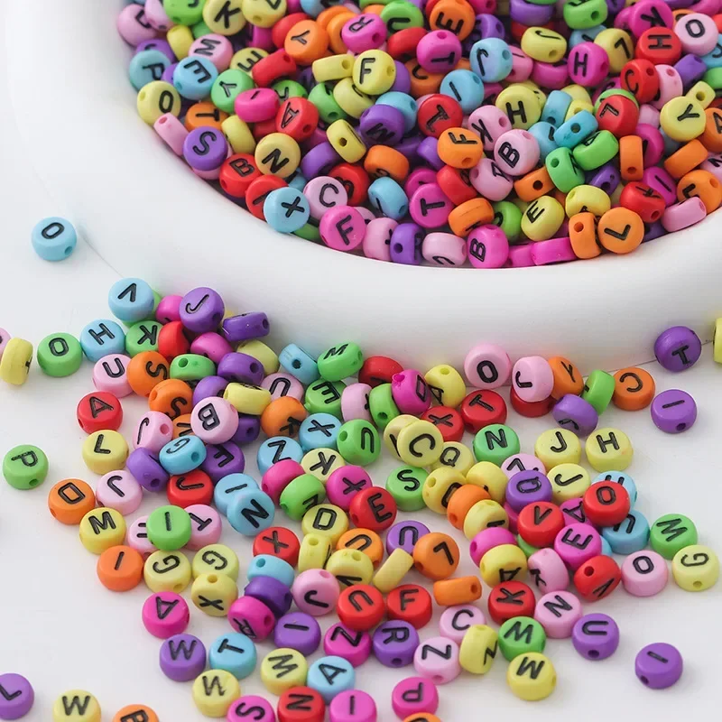 100-500pcs Acrylic Mixed Colorful Letter Beads Round Flat Loose Spacer Alphabet Beads For Jewelry Making DIY Necklace Bracelet