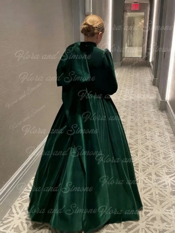 여자아이 파티 드레스 에메랄드 벨벳 플라워 걸 드레스 웨딩용 어린이 하이웨이스트 벌룬 소매 성찬식 무대 의상 맞춤 제작