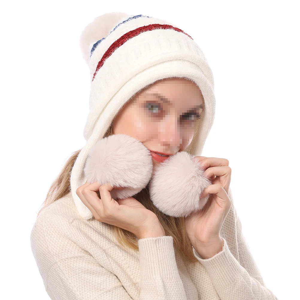 

Women Wool Knitted Hat Warm Winter Headgear Ski Cap For Women Girls Lightweight Elastic Hair Ball Decor Beige One Size Fits Most