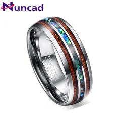 Nuncad US Size 8mm Hawaiian Koa Wood and Abalone Shell Tungsten Carbide Rings Wedding Bands for Men Comfort Fit Size 5-14