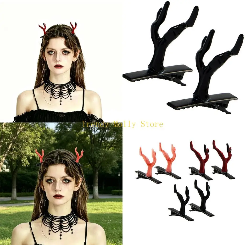 

N5KB 2 Piece Stylish Deer Horn Design Hair Accessories Antler Hair Barrette For Costume Parties And Quick Hairstyling