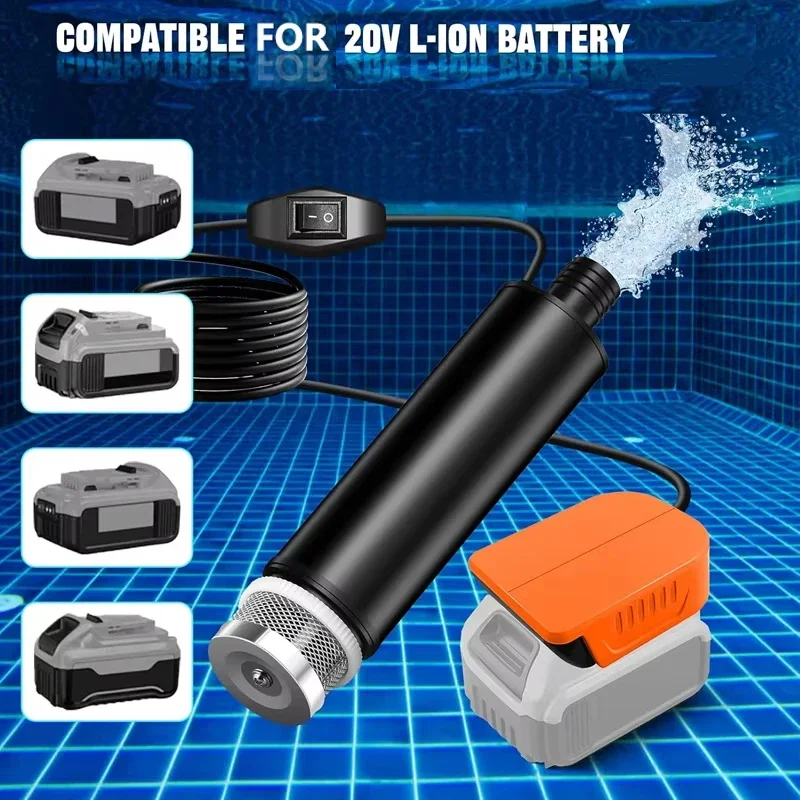 

20V 100W Brushless Water Pump Adapter for Makita Dewalt Milwaukee Bosch 18-20V Battery 635GPH Submersible Pump Garden Car Wash