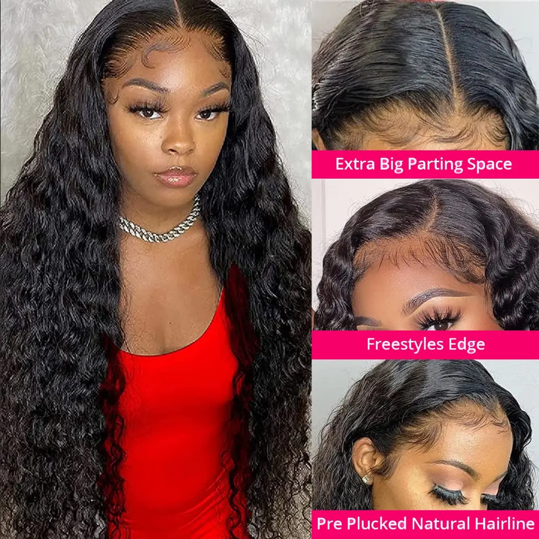 

30 Inch Lace Front Wig Human Hair for Black Women 180% Density HD Transparent 13x4 Deep Wave Lace Front Wigs Curly Glueless Wigs