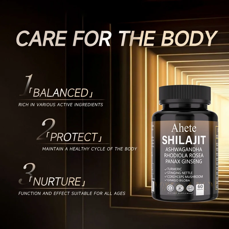 

Капсулы Шиладжит AHETE высокой эффективности, адаптогенный комплекс для снятия стресса, улучшения концентрации и 8-часовой энергии, протестировано в лаборатории