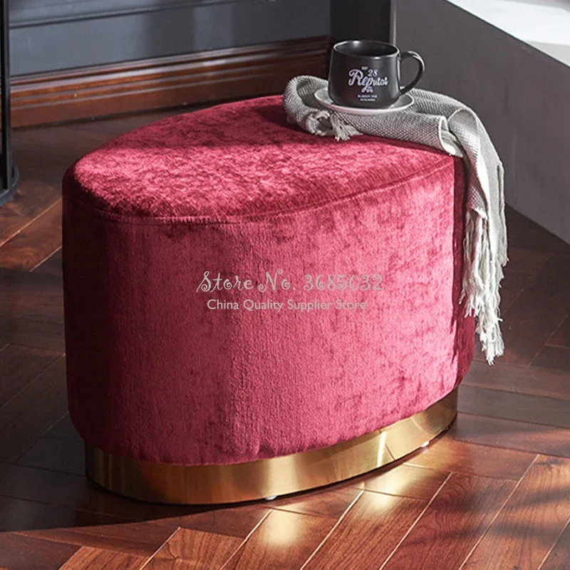 Nordic Retro Pouf Luxury Golden Home Stool Ottoman Dressing Chair Metal Footstool Soft Velvet Fabric Child Bed Living Room Sofa