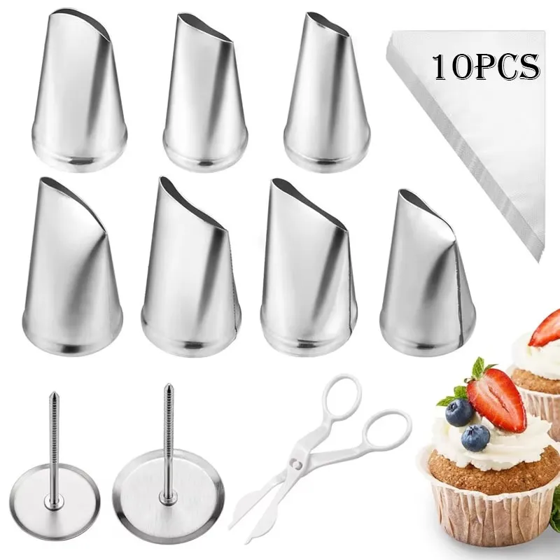 

20PCS Rose Cake Decorating Tip Kit Stainless Steel Nozzle Tips Set with 2 Nails Scissors And 10 Bags Professional