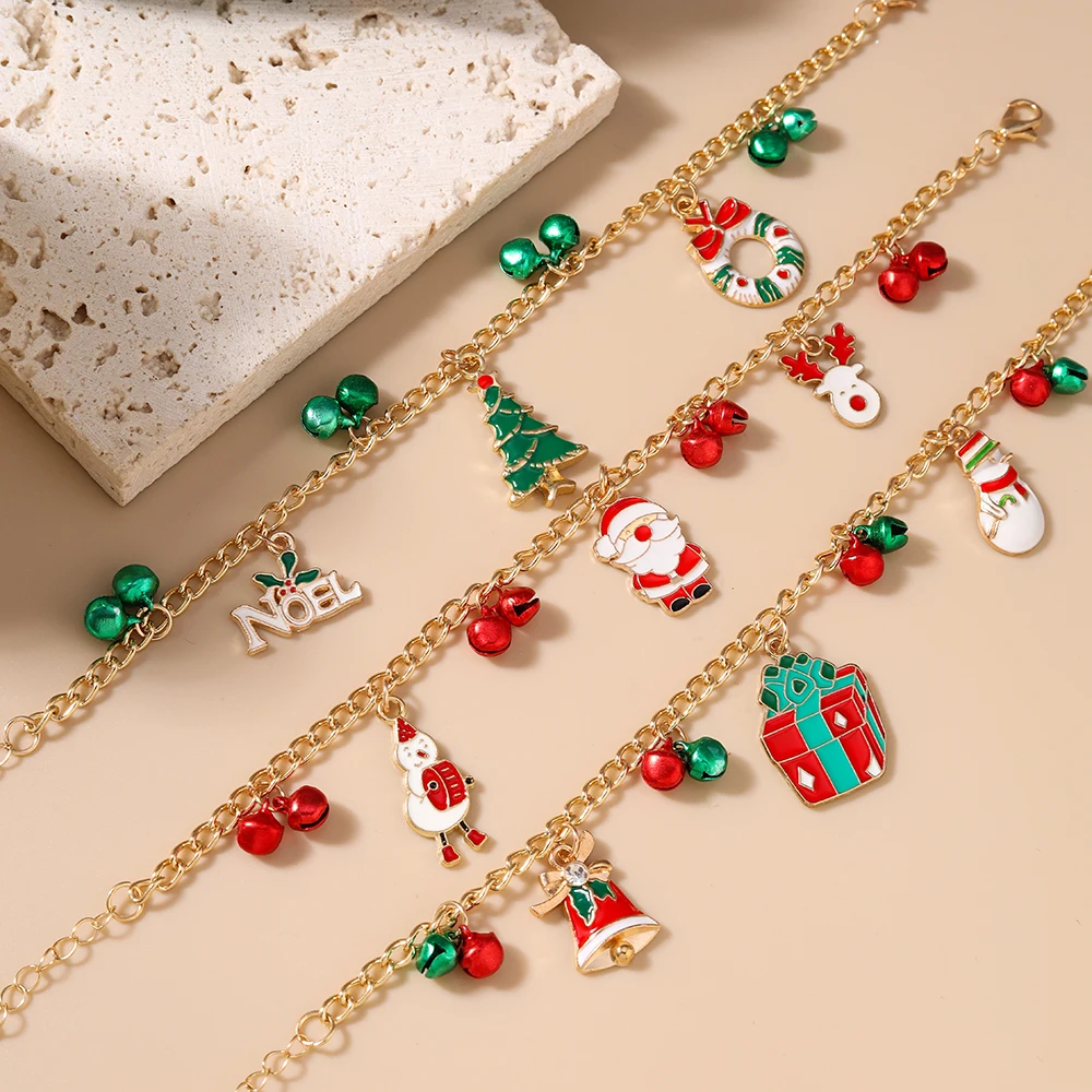 

Aihua Fashion Christmas Bracelet New Year Gifts Christmas Tree Bell Deer Santa Claus Bracelets for Women Fashion Jewelry