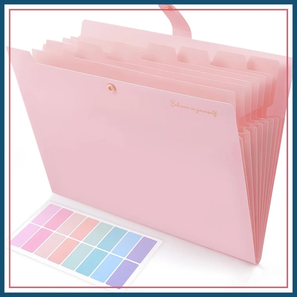 

Expanding File Folder, 8-Pocket Accordion Organizer for Documents, Receipts, Letter/A4 Size, Pink