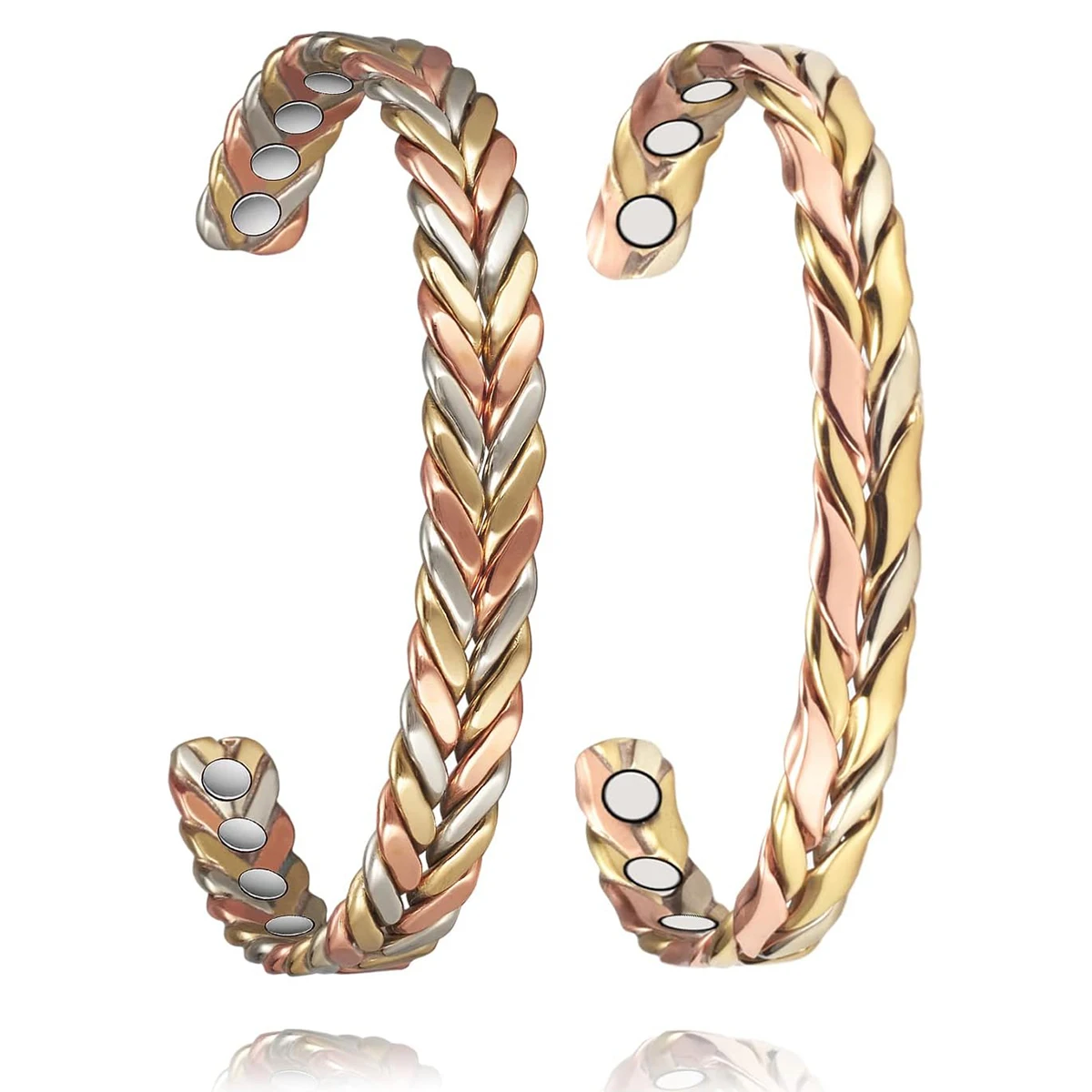 Wollet 99.9% Pure Copper Bracelets for Women, Adjustable Tricolor Gold Braided, Set Jewelry Present