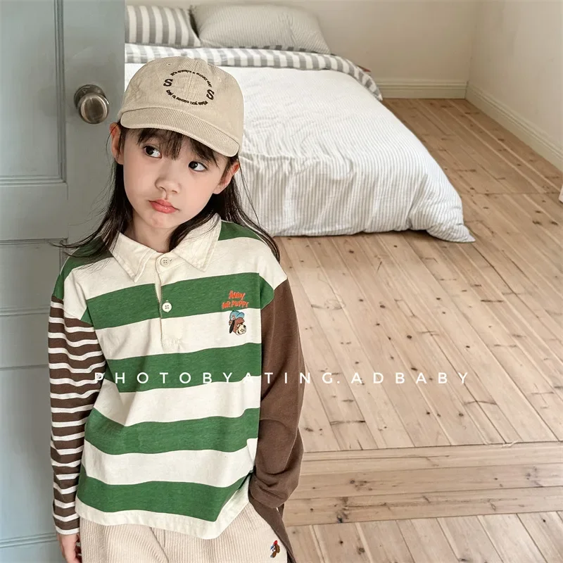 

Детская одежда, модная повседневная футболка с длинным рукавом в Корейском стиле, Новинка осени 2024, Удобный универсальный топ для мальчиков и девочек