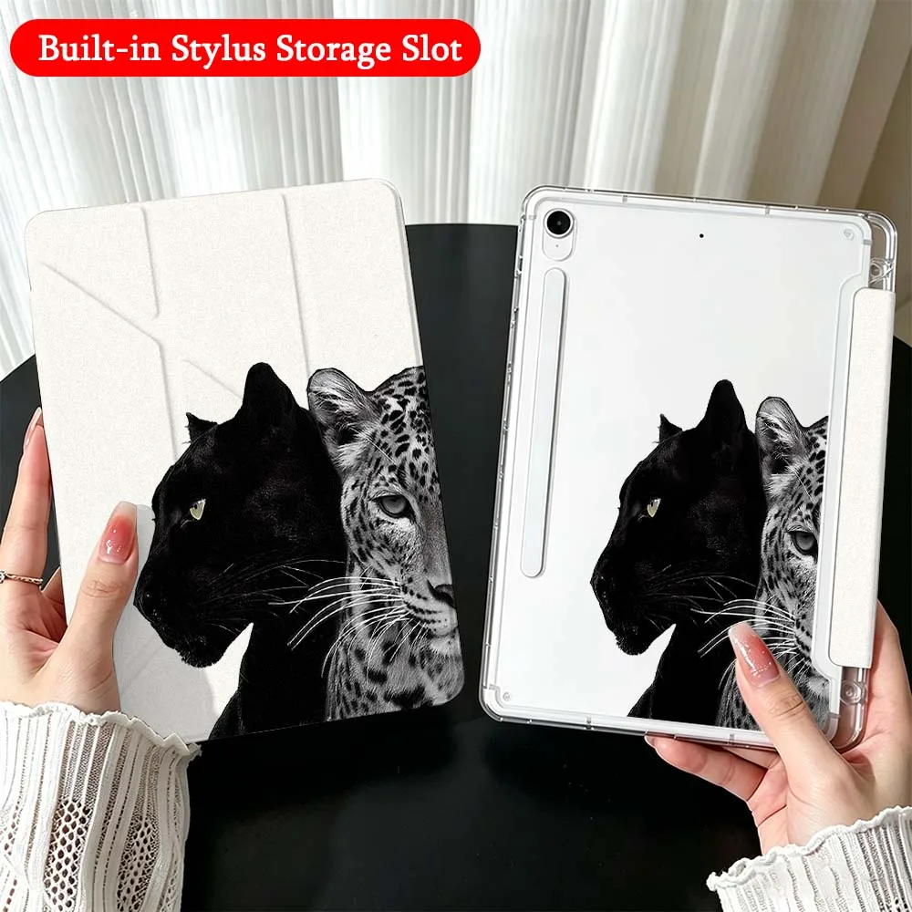 Panther Leopard Head For Samsung Galaxy Tab A9 A8 A11 S6 S7 S8 S9 S10 FE Plus Lite Transparent Y-Shaped Folding Tablet Case