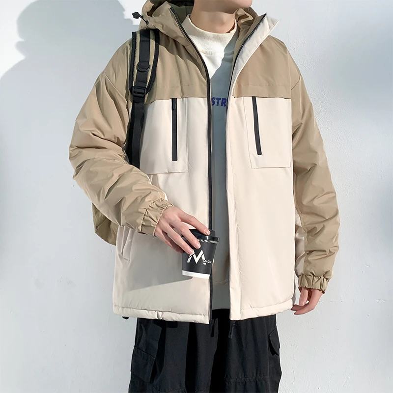

Color Block Mens Jacket American Style Workwear Cotton Parka Thick Warm Winter Thermal Coat Winter Cotton Jacket Men