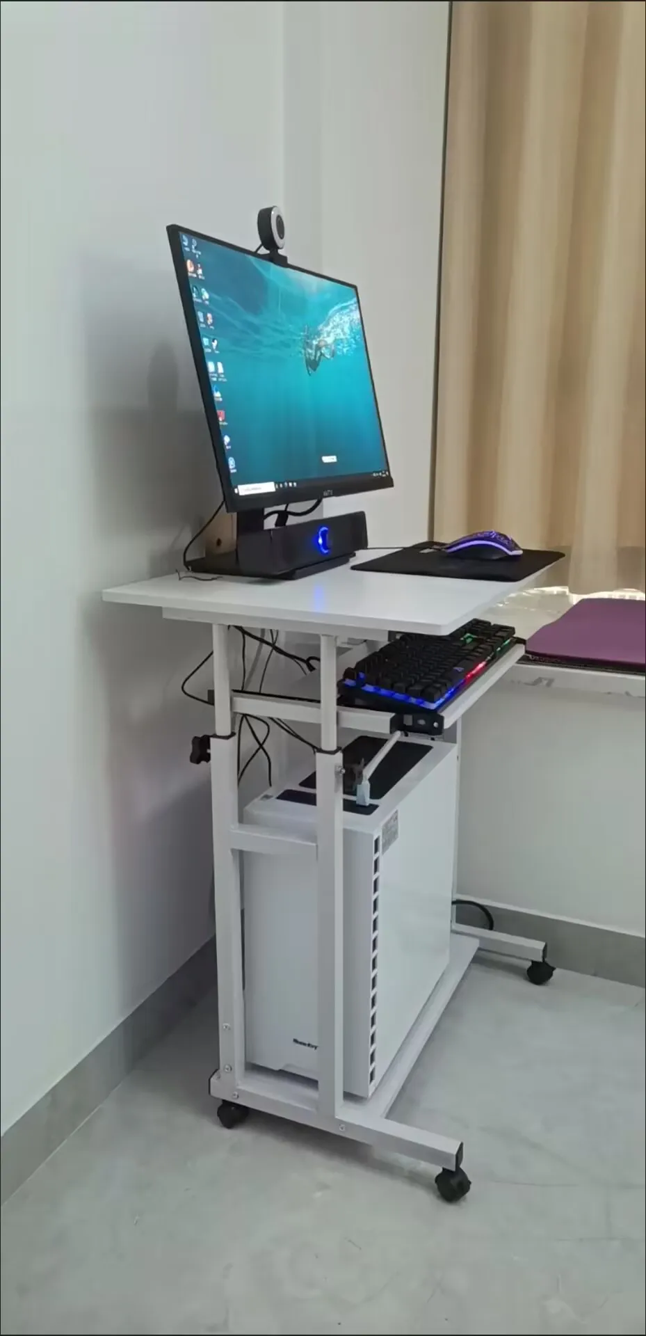 Liftable Bedside Study Computer Desk with Lower Storage Rack with Wheels Removable Table 80*50cm