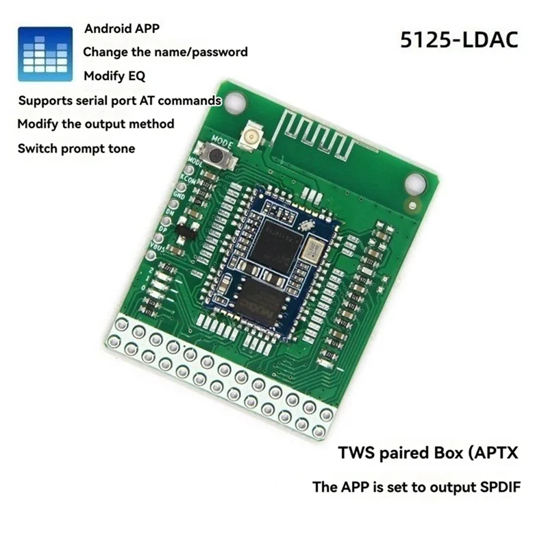 3CGRO-QCC5125 Bluetooth 5.1 Stereo Audio Module DC 3.6-5.5V LDAC Lossless SPDIF Output APTX/APTXLL/APTXHD Module