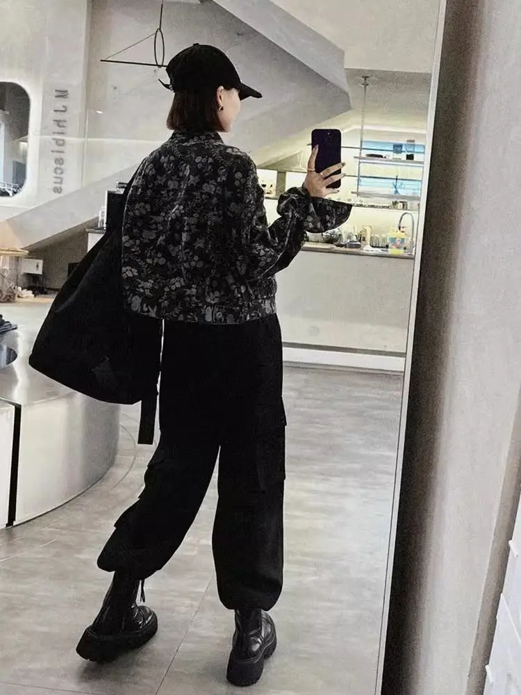 

2025 Spring And Autumn New Style Commuting Fashion Black Printed Short Coat Women's Casual Loose Top Trendy