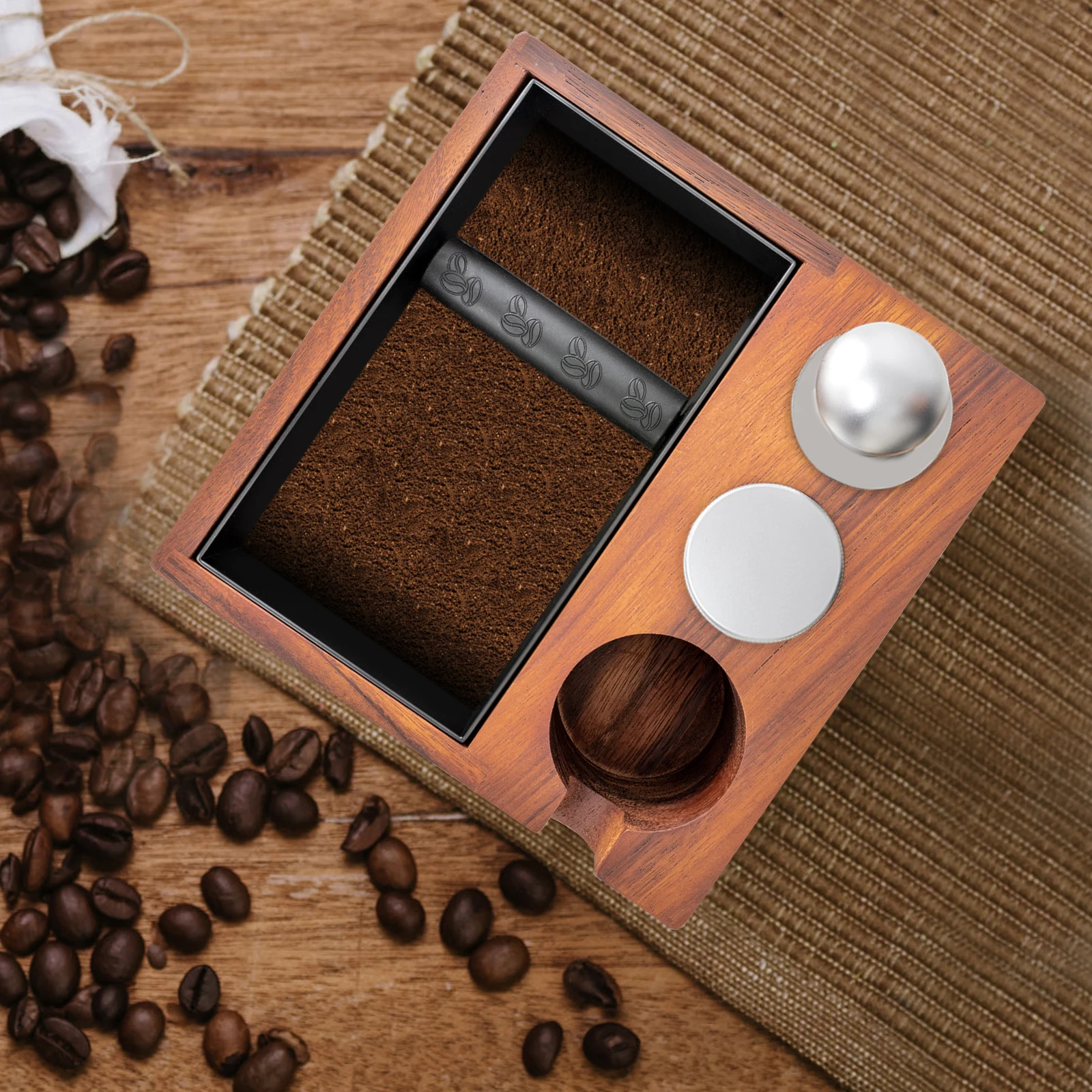 

Espresso Knock Box and Tamping Station Coffee Machine Accessories Wooden Tool Storage Boxes for Tamper Distributor 58mm