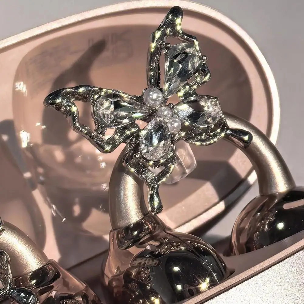 Vollbesetzte Diamant-Ohrclips mit Strass, transparenter Quaste und Schmetterlingsflügeln, durchsichtige Ohrschmuck-Anhänger für Damen