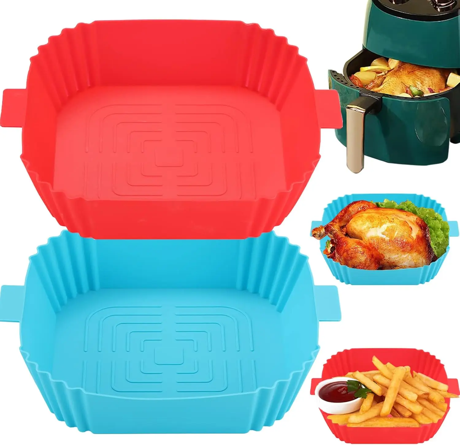 

Air Fryer Silicone Liners-Silicone Air Fryer Liners,Airfryer Liners Square Silicone Air Fryer Liners Basket Accessories Air Frye