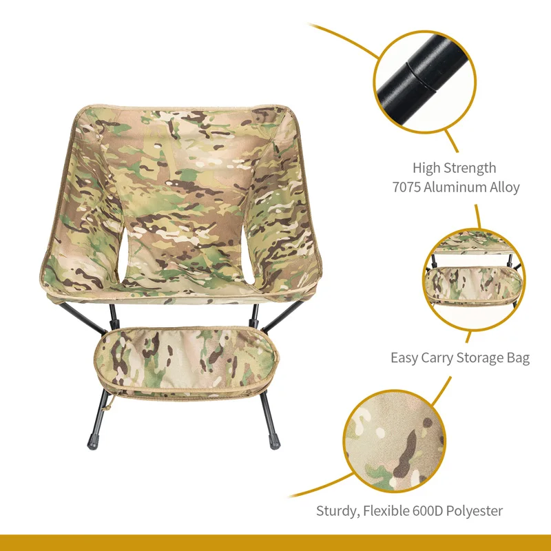 OneTigris Portable Camping Chairs Multicam Foldable Outdoor Chair For Camping Trekking Fishing BBQ Parties Gardening Indoor Use