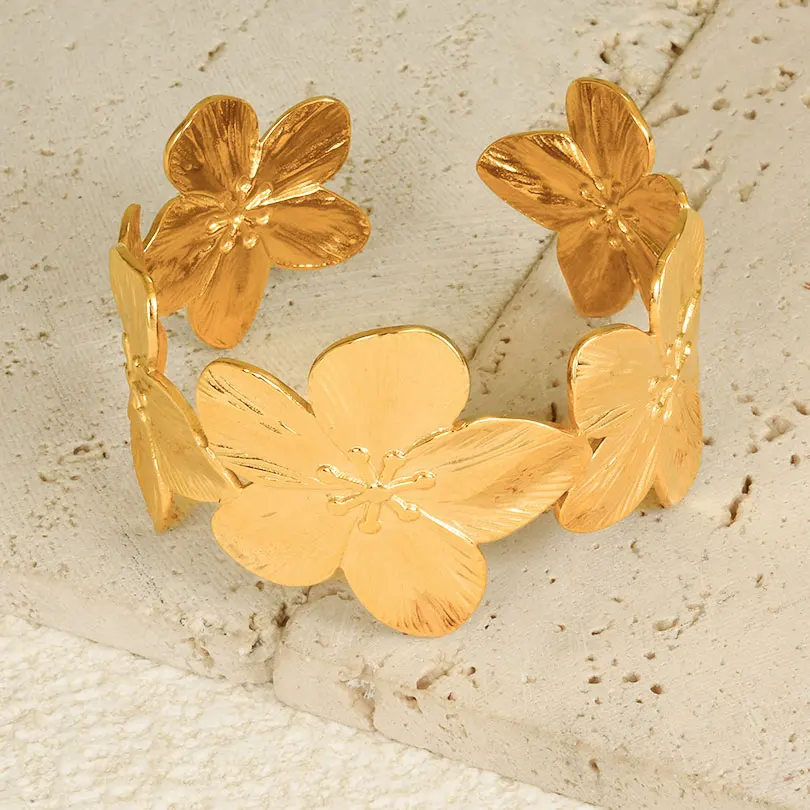 Gold Color Different Open Bangle Flower Branches Butterfly Leaf Stainless Steel Bracelets Bangles For Women Men Indian Jewelry image 3