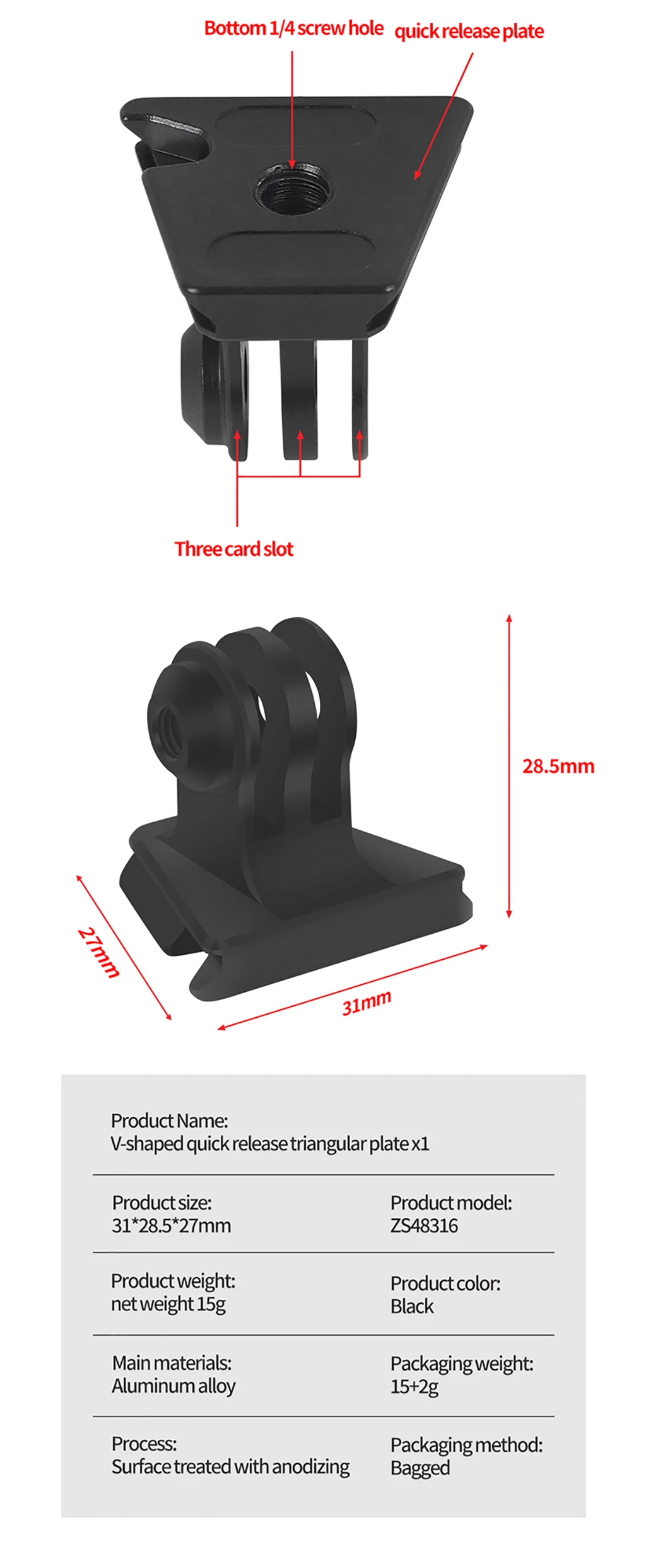 V-Mount-Platte, Schnellspanner, schneller Schalter, 1/4 Schraube für Gopro 13 Insta 360 X5 DJI OSMO 360 Kamerastativ-Adapter, Monitorständer – Detail 16