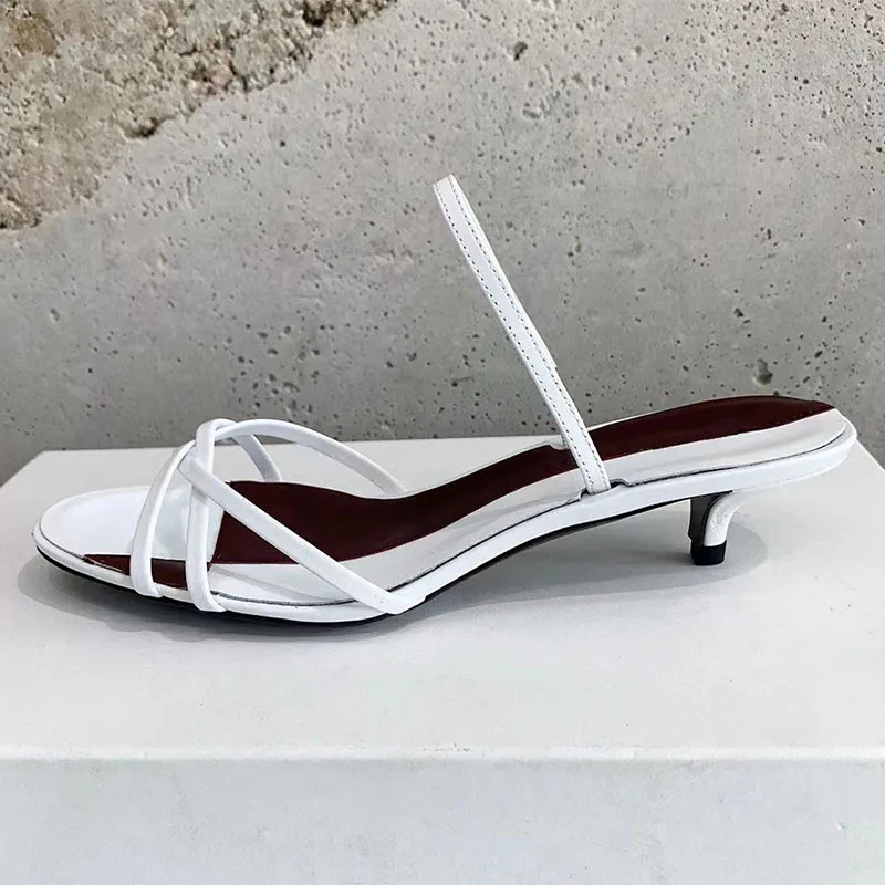 مثير هريرة الكعوب الصنادل النساء جلد طبيعي الكاحل حزام أحذية الحفلات امرأة مختلط الألوان ضيق النطاق شبشب صيفي امرأة #1