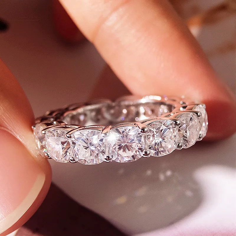 Smyoue Cushion Cut Each 5mm Gems Moissanite Rings for Women Full Diamond Wedding Bride Jewelry 925 Sterling Silver Plated 18K