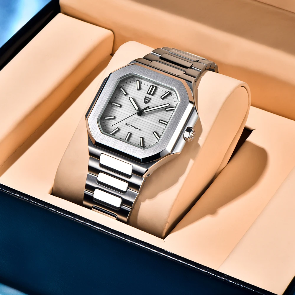 PAGANI DESIGN ساعة كوارتز ساعة رجالي فاخرة مضيئة ساعة رجالي الفولاذ المقاوم للصدأ مقاوم للماء ساعة اليد AR الياقوت مرآة على مدار الساعة