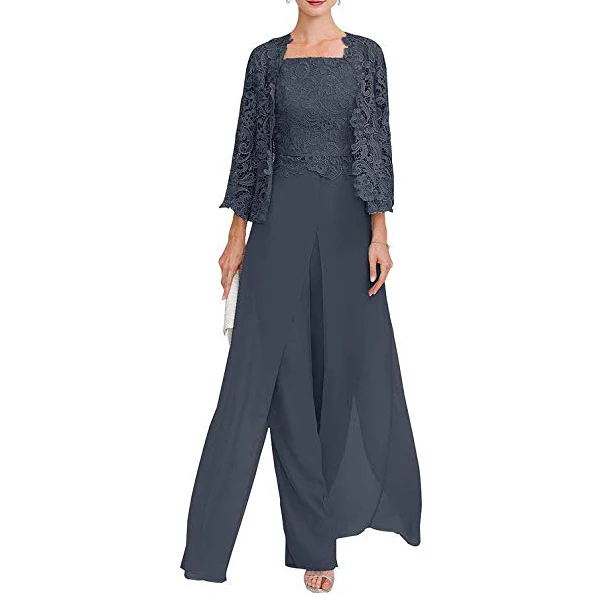 Grijs Kant Bruids Moeder Broek Pak Plus Size Chiffon Formele Moeder Avondjurk Banketjurk Custom