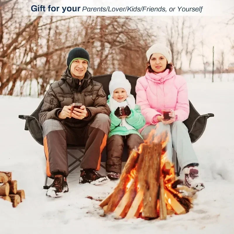 Heated Double Camping Chair, 2-Person Folding Camp Chair with 12V 16000mAh Battery Pack, Heated Portable Loveseat Chair