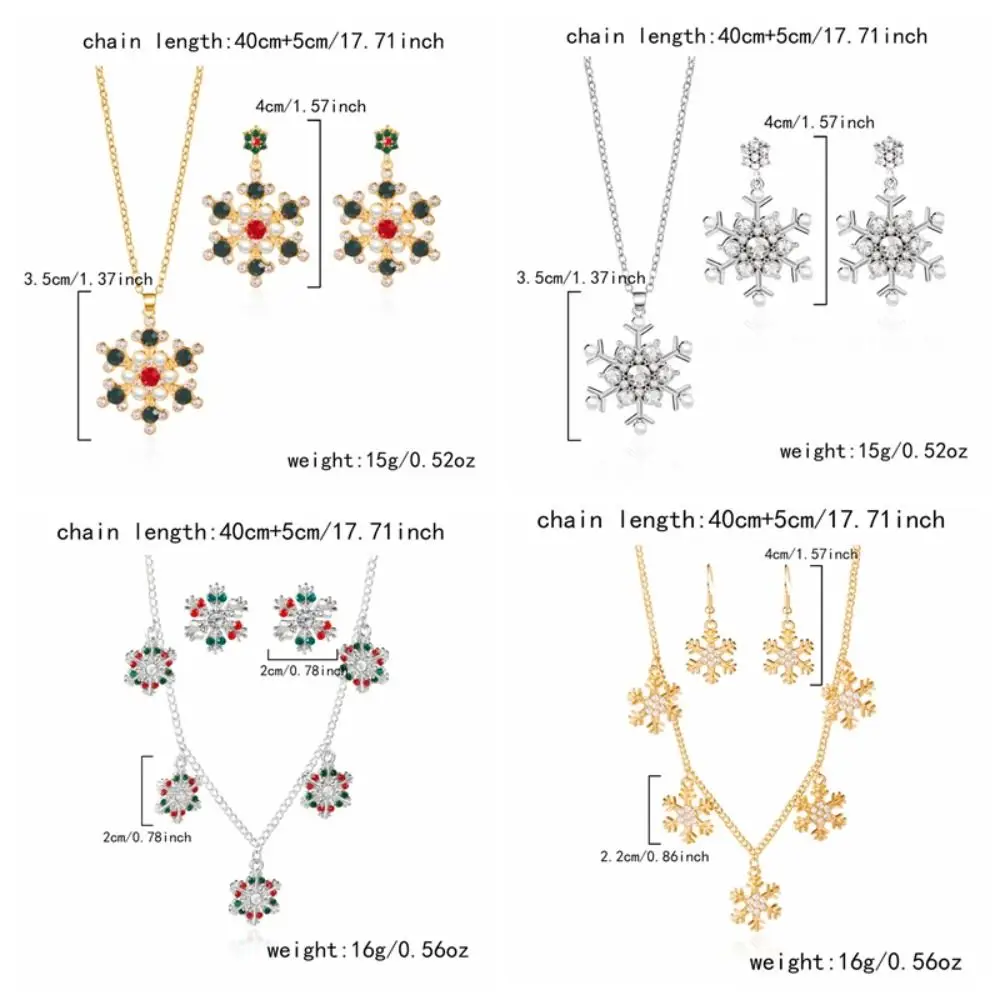 Persönlichkeit Zink-legierung Weihnachten Schmuck Set Strass Bunte Weihnachten Baumeln Ohrringe Anhänger Schneeflocke Halskette Geschenk