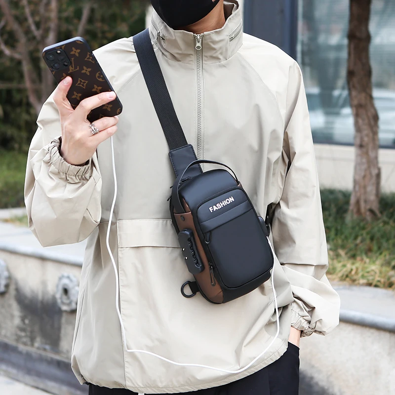 Men Anti Theft Chest Bag Shoulder USB Charging Crossbody Package School Short Trip Messengers Gym Men's Sling Sports Pack