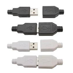 男性と女性のための4ピンコネクタUSBタイプA,黒と白のプラスチックカバー付きソケット,usb 2.0,はんだ付けキット,10個