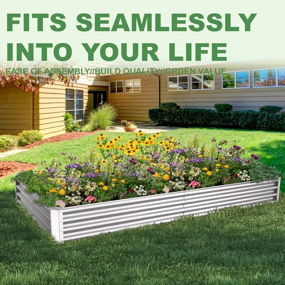 NEW 2 Pack Silver 8x4x1ft Galvanized Raised Garden Bed,Metal Planter Boxes Outdoor Patio Kit Planting Bed for Vegetables Herb