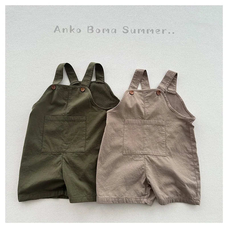 

Новинка лета 2024, детские повседневные комбинезоны, однотонные шорты на тонких бретелях для мальчиков, винтажные простые штаны-комбинезоны для девочек, детский комбинезон, детская одежда