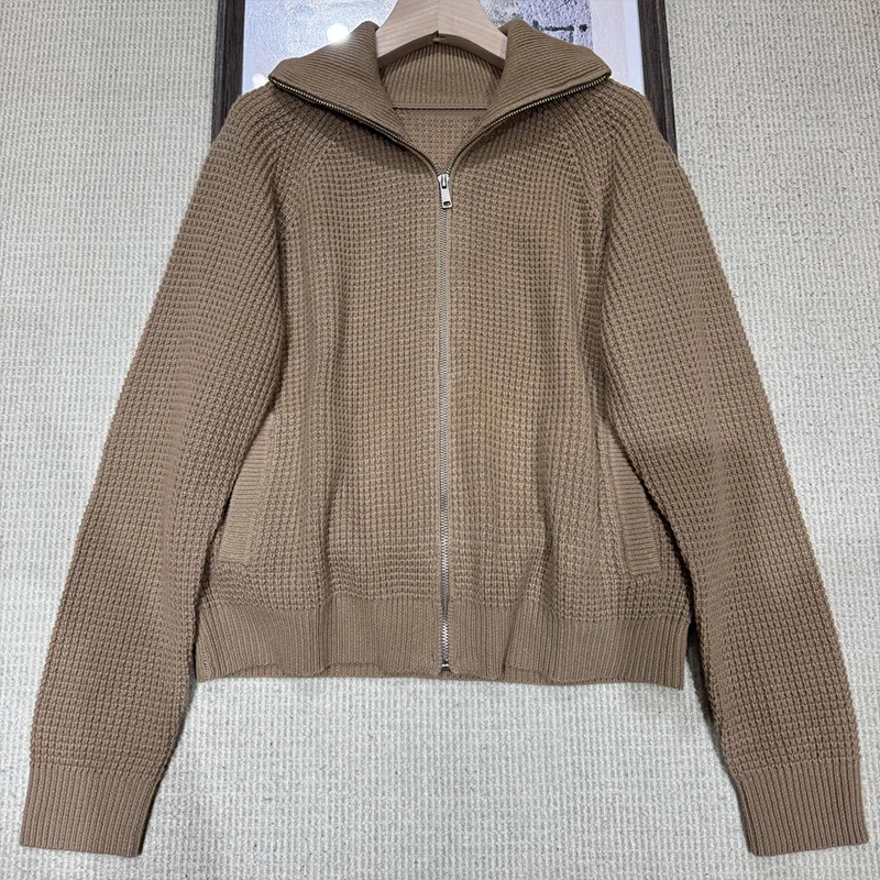 

Высококачественный кашемировый женский вязаный кардиган с сотовым воротником, мягкий свитер в корейском стиле 25100871