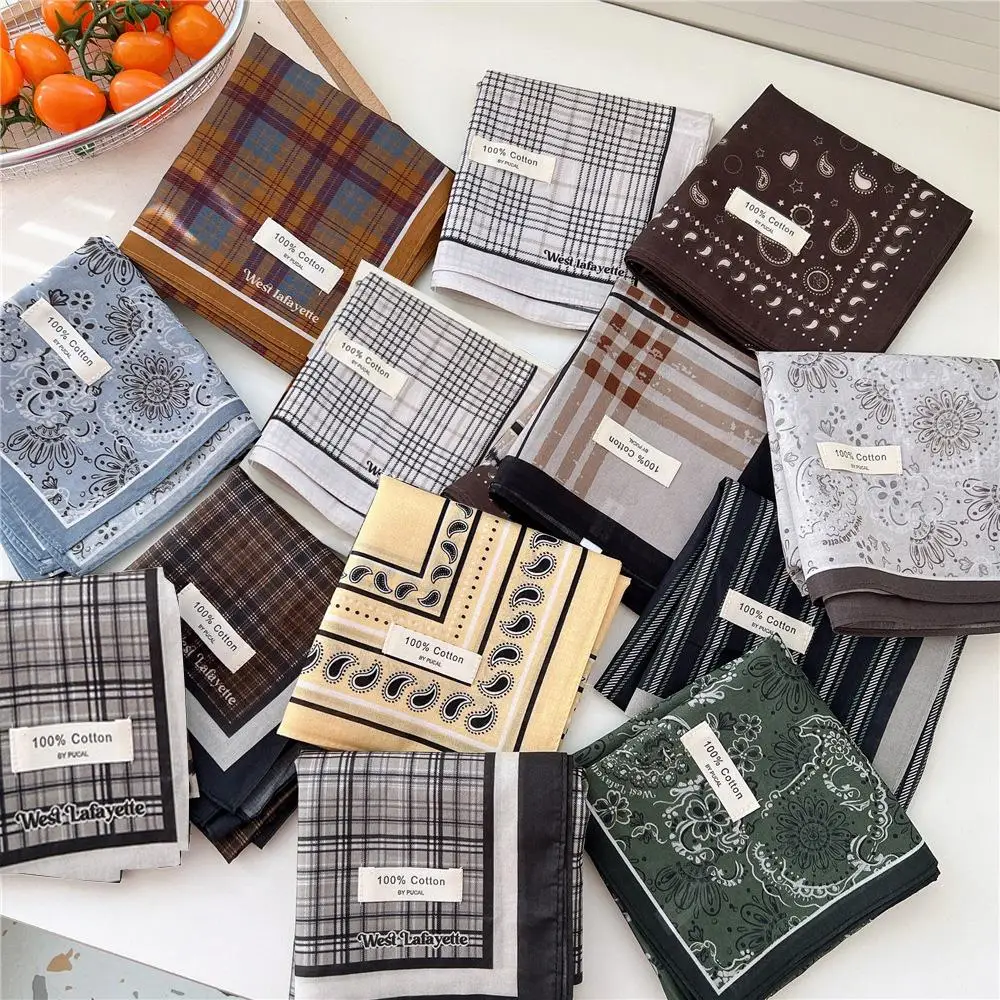 

Checkered Tie Dye Neckerchief Cotton Linen Bandanas Headscarf Decorative Hair Accessories Paisley Ribbon Hairband Soft Scarves