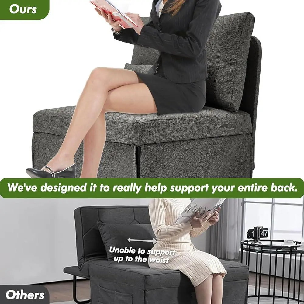 5-in-1 Convertible Sleeper Chair Bed Adjustable Backrest Assembly-Free Multi-Function Sofa Bed Small Spaces Daily Use