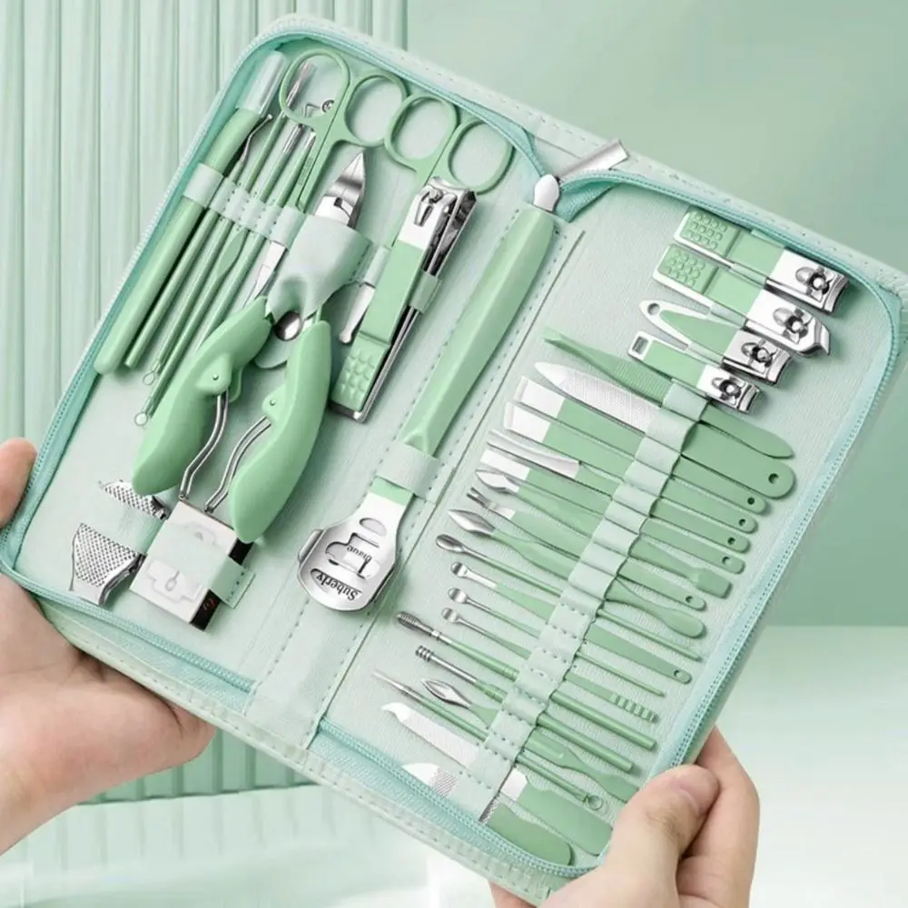 Roestvrijstalen nagelknipperset met opbergkoffer Professionele nagelverzorgingsset Duurzame groene vingernageltrimmerpak voor thuis