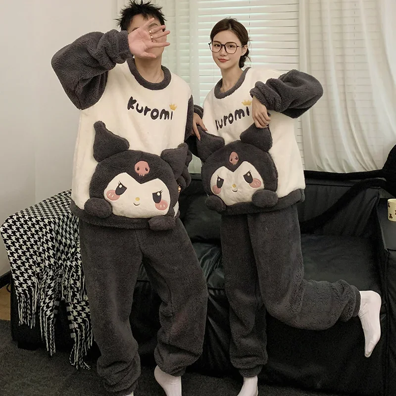 

Cartoon Sanrio Coral Fleece Couple Pajamas Winter Plush Thickened Flannel Kulomie Student Women's Pajamas Casual Homewear