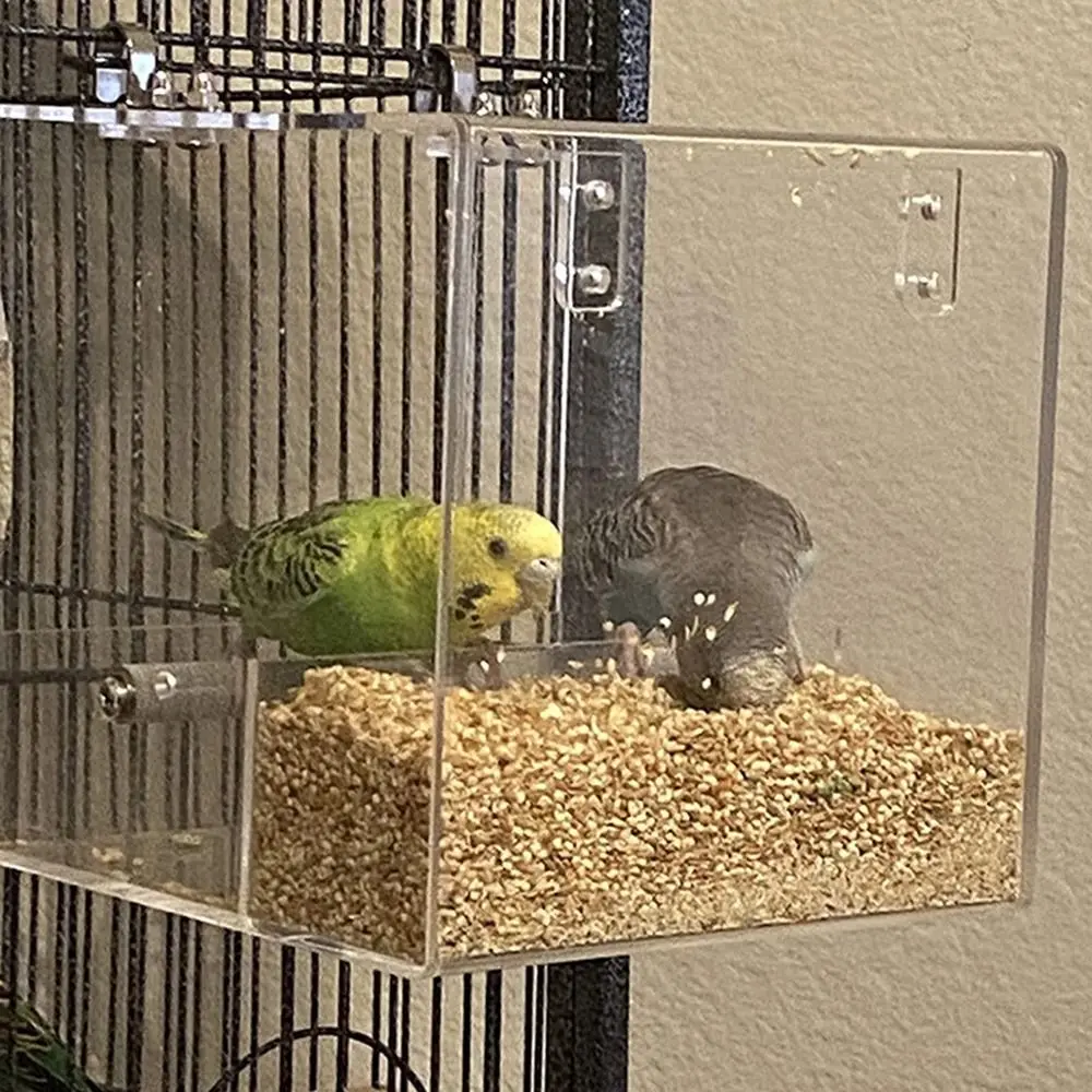 

Portable Transparent Bird Automatic Feeder Hanging Spill-proof Cup Parrot Food Box with Hooks Acrylic Bird Feeder for Bird