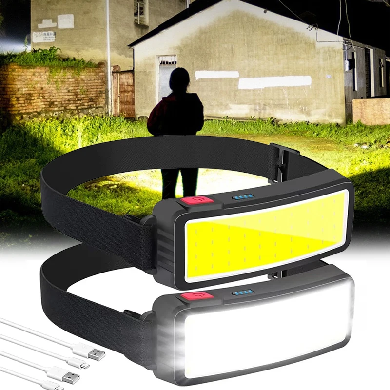 COB LED Headlight Flashlight 3 Mode,Built in Battery USB Rechargeable HeadLamp Outdoor Emergency Camping Fishing Lantern
